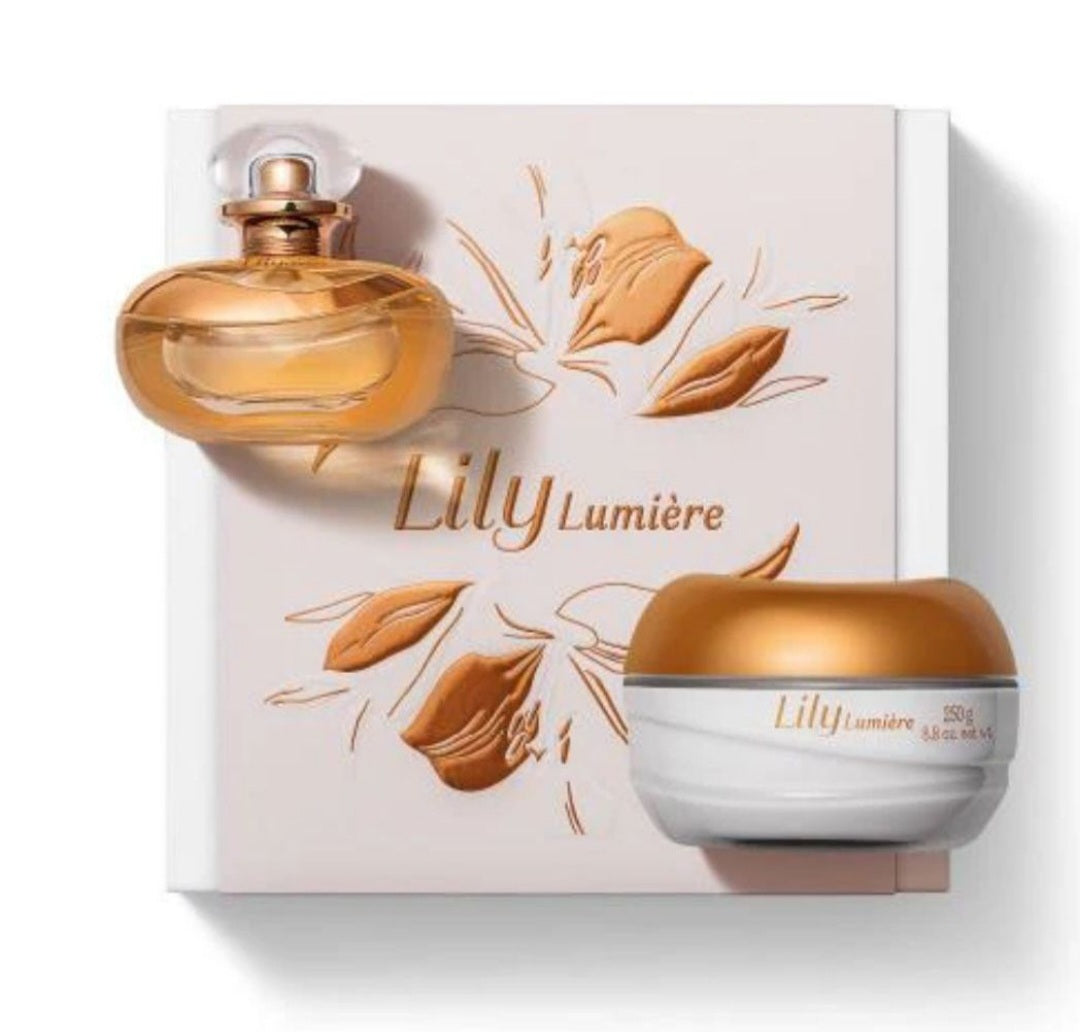 Coffret  Lily Lumière.                       Eau de parfum Lily Lumière, 75 ml
Crème hydratante satinée Lily Lumière, 250 g